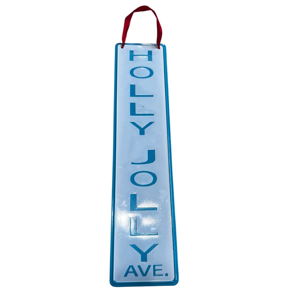 Vintage Holiday Ave Acrylic Hanging Sign Retro Blue Christmas Decor